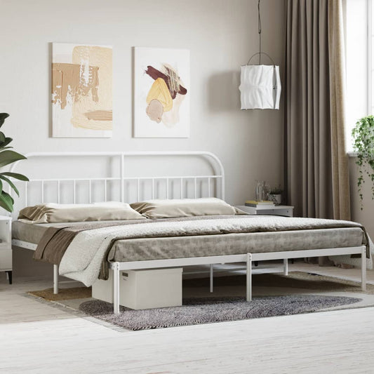 Berkfield Metal Bed Frame with Headboard White 193x203 cm