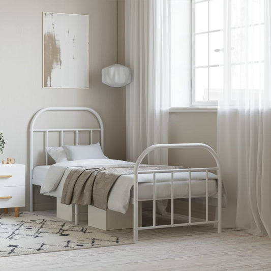 Berkfield Metal Bed Frame with Headboard and Footboard White 75x190 cm