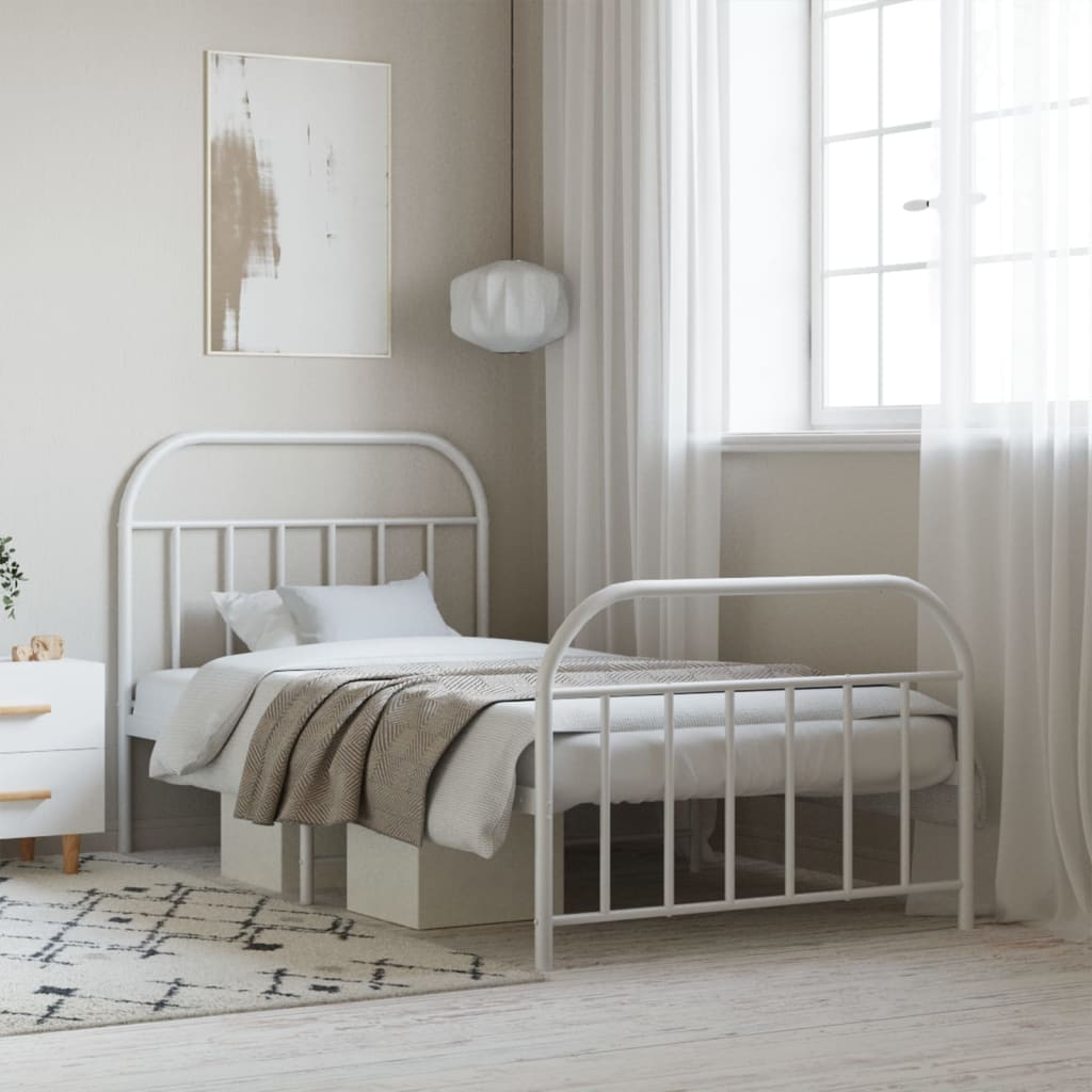 Berkfield Metal Bed Frame with Headboard and Footboard White 107x203 cm