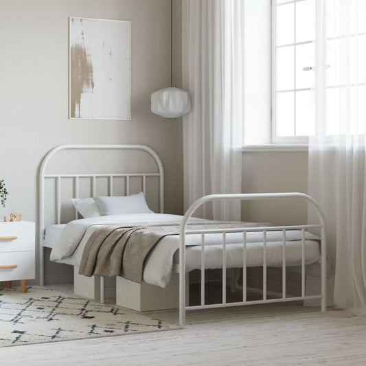 Berkfield Metal Bed Frame with Headboard and Footboard White 107x203 cm