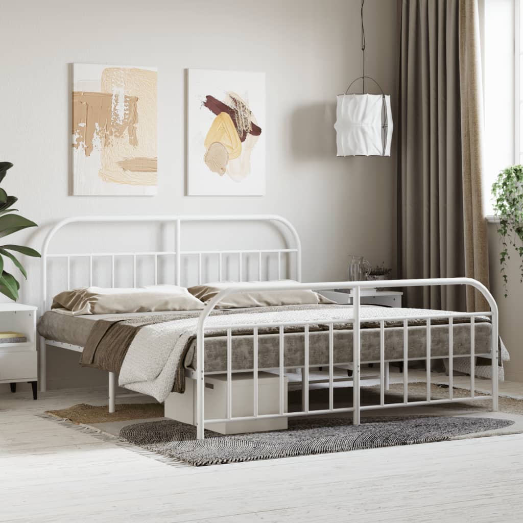 Berkfield Metal Bed Frame with Headboard and Footboard White 180x200 cm