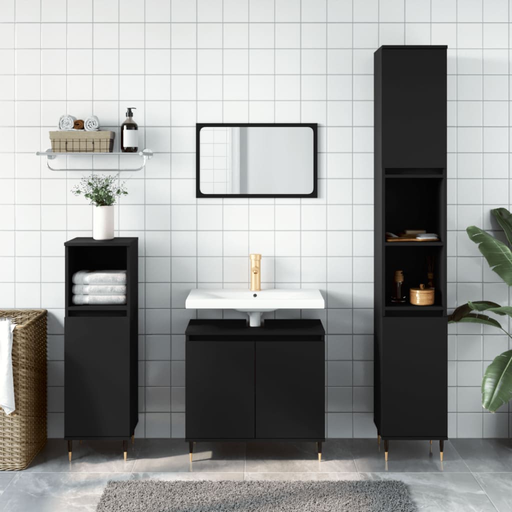 Berkfield 3 Piece Bathroom Cabinet Set Black Engineered Wood