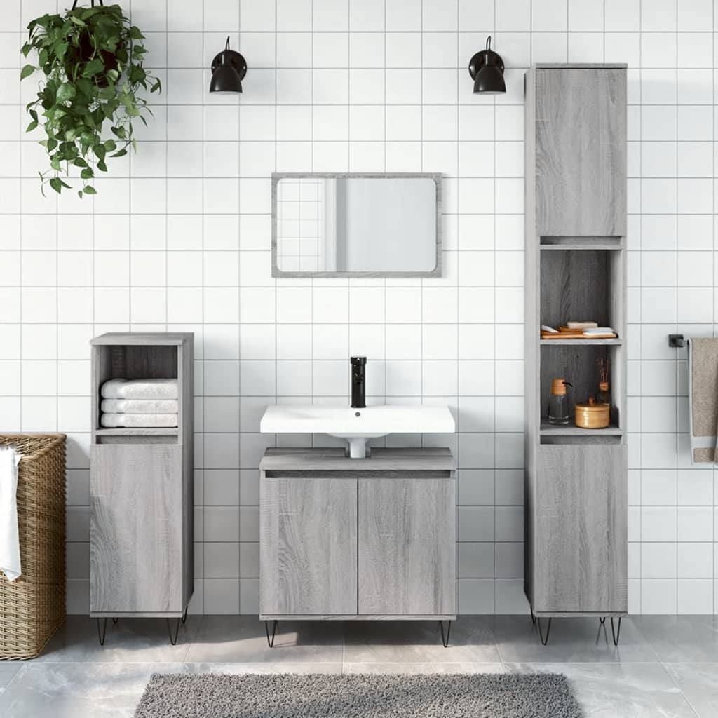 Berkfield 3 Piece Bathroom Cabinet Set Grey Sonoma Engineered Wood