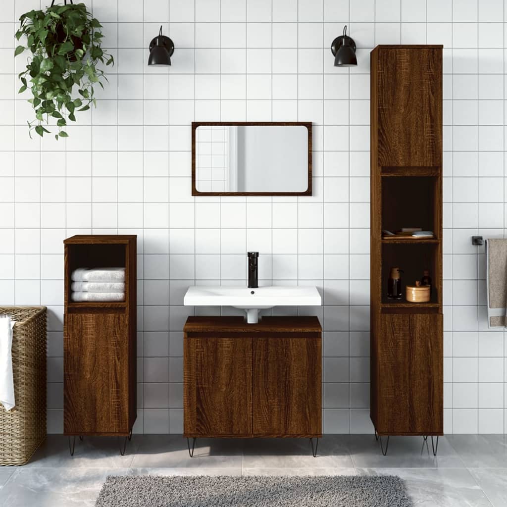 Berkfield 3 Piece Bathroom Cabinet Set Brown Oak Engineered Wood