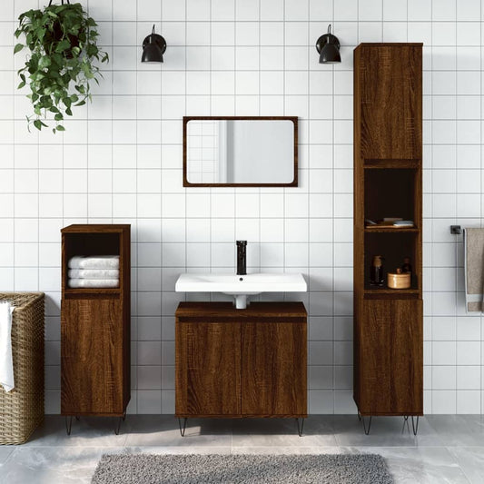 Berkfield 3 Piece Bathroom Cabinet Set Brown Oak Engineered Wood