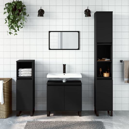 Berkfield 3 Piece Bathroom Cabinet Set Black Engineered Wood