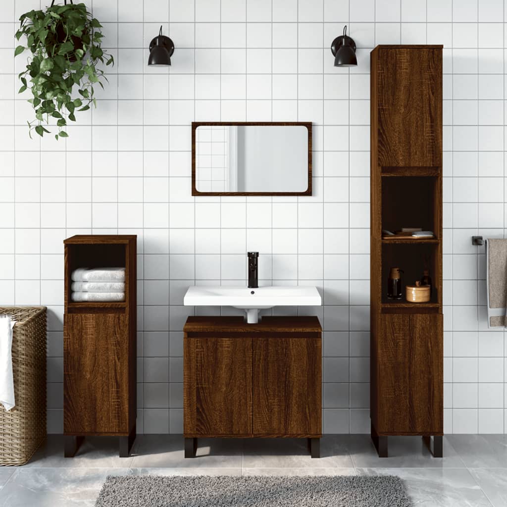 Berkfield 3 Piece Bathroom Cabinet Set Brown Oak Engineered Wood