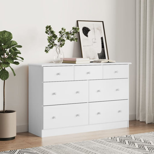 Berkfield Chest of Drawers ALTA White 112x35x73 cm Solid Wood Pine