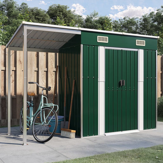 Berkfield Garden Shed with Extended Roof Green 277x110.5x181 cm Steel
