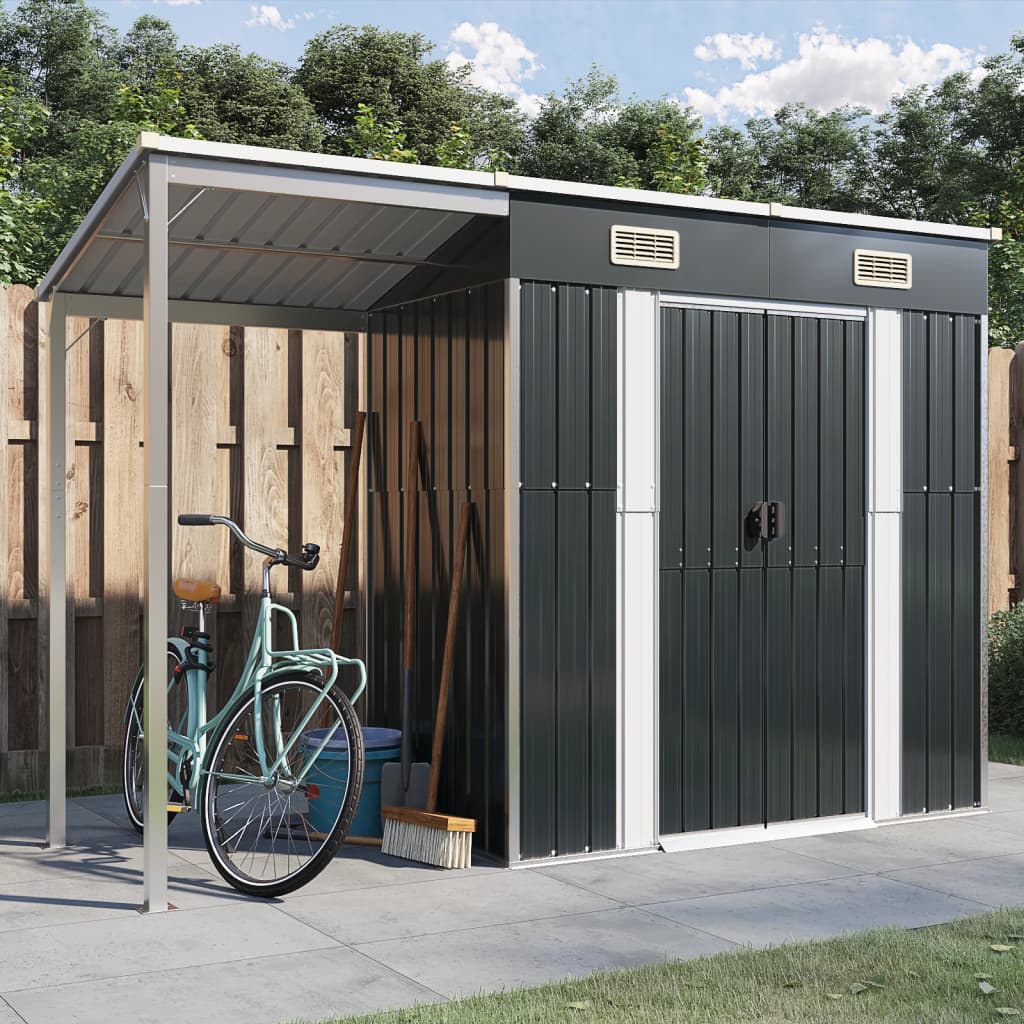 Berkfield Garden Shed with Extended Roof Anthracite 277x110.5x181 cm Steel