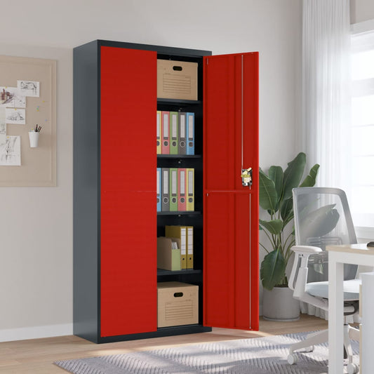 Berkfield File Cabinet Anthracite and Red 90x40x200 cm Steel