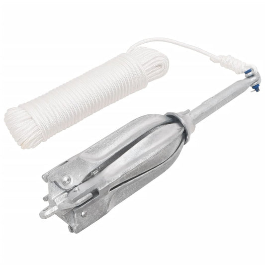 Berkfield Folding Anchor with Rope Silver 10 kg Malleable Iron