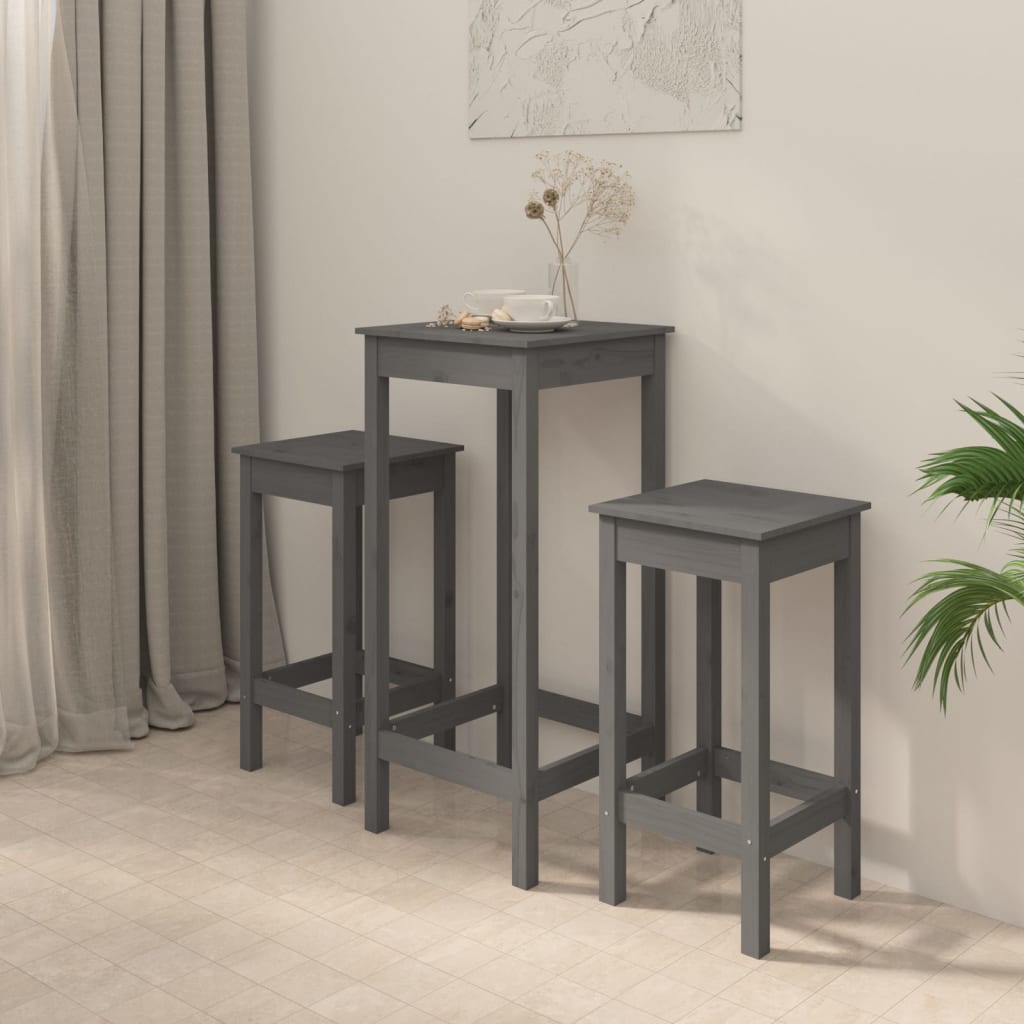 Berkfield 3 Piece Bar Set Grey Solid Wood Pine