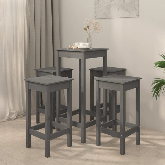 Berkfield 5 Piece Bar Set Grey Solid Wood Pine