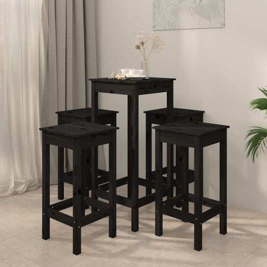 Berkfield 5 Piece Bar Set Black Solid Wood Pine