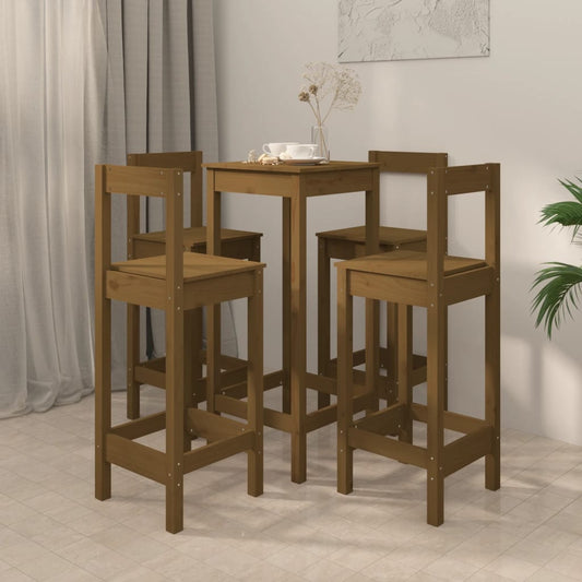 Berkfield 5 Piece Bar Set Honey Brown Solid Wood Pine