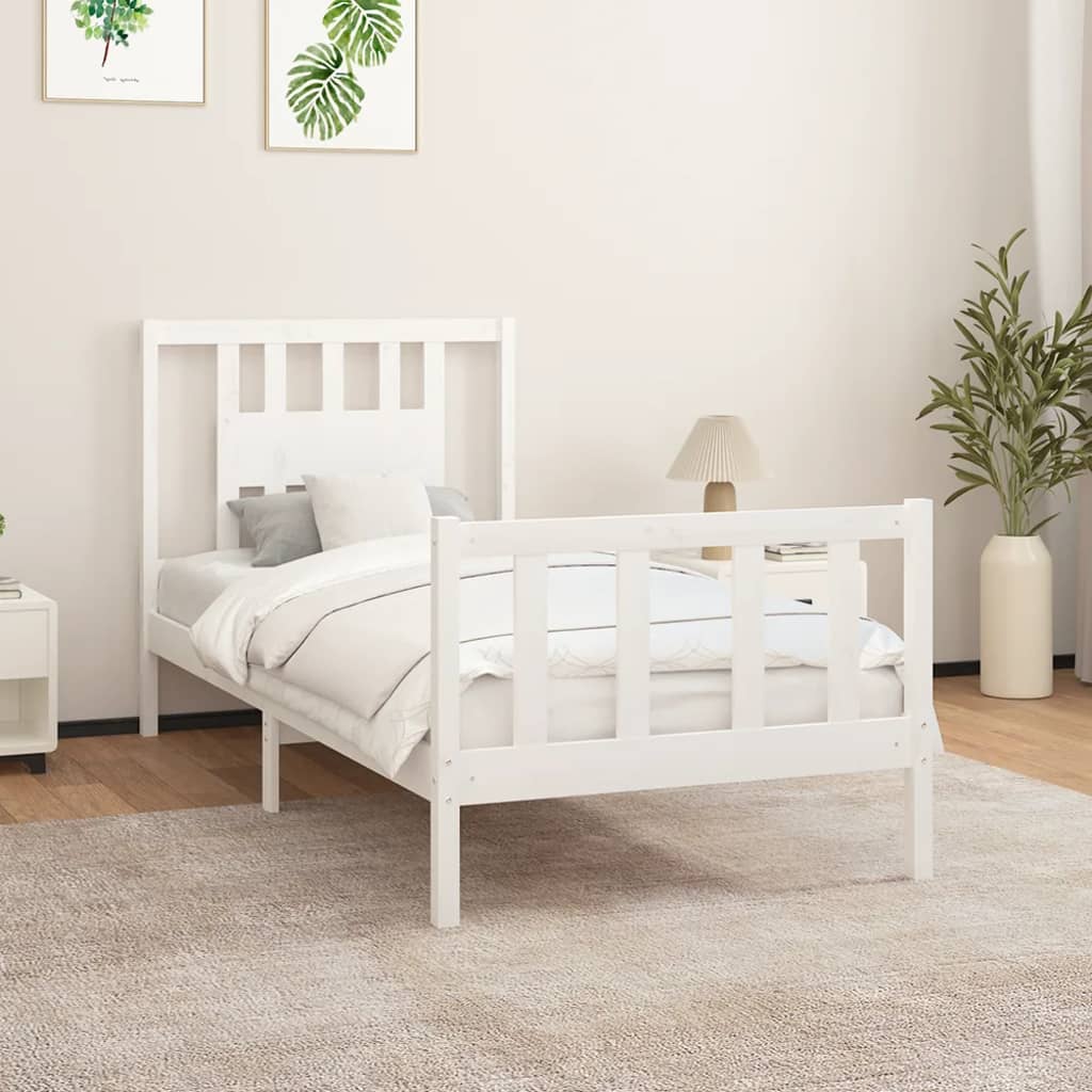 Berkfield Bed Frame with Headboard White Solid Wood Pine 100x200 cm