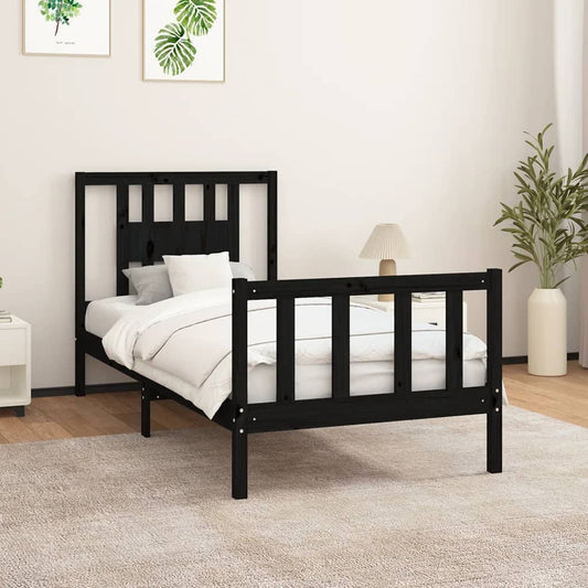 Berkfield Bed Frame with Headboard Black Solid Wood Pine 100x200 cm