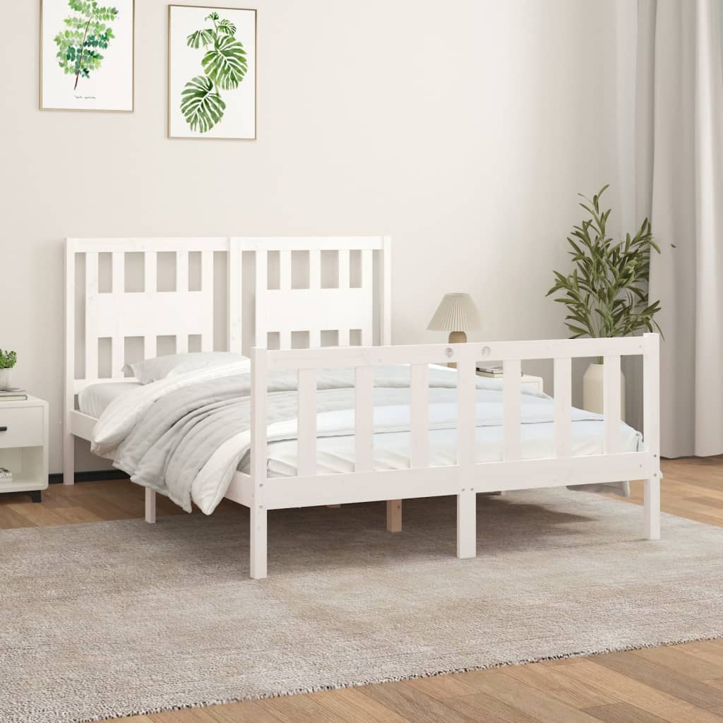 Berkfield Bed Frame with Headboard White Solid Wood Pine 120x200 cm