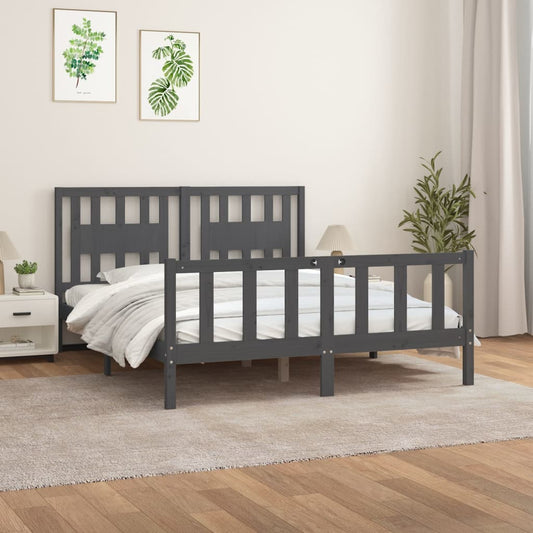 Berkfield Bed Frame with Headboard Grey Solid Wood Pine 160x200 cm