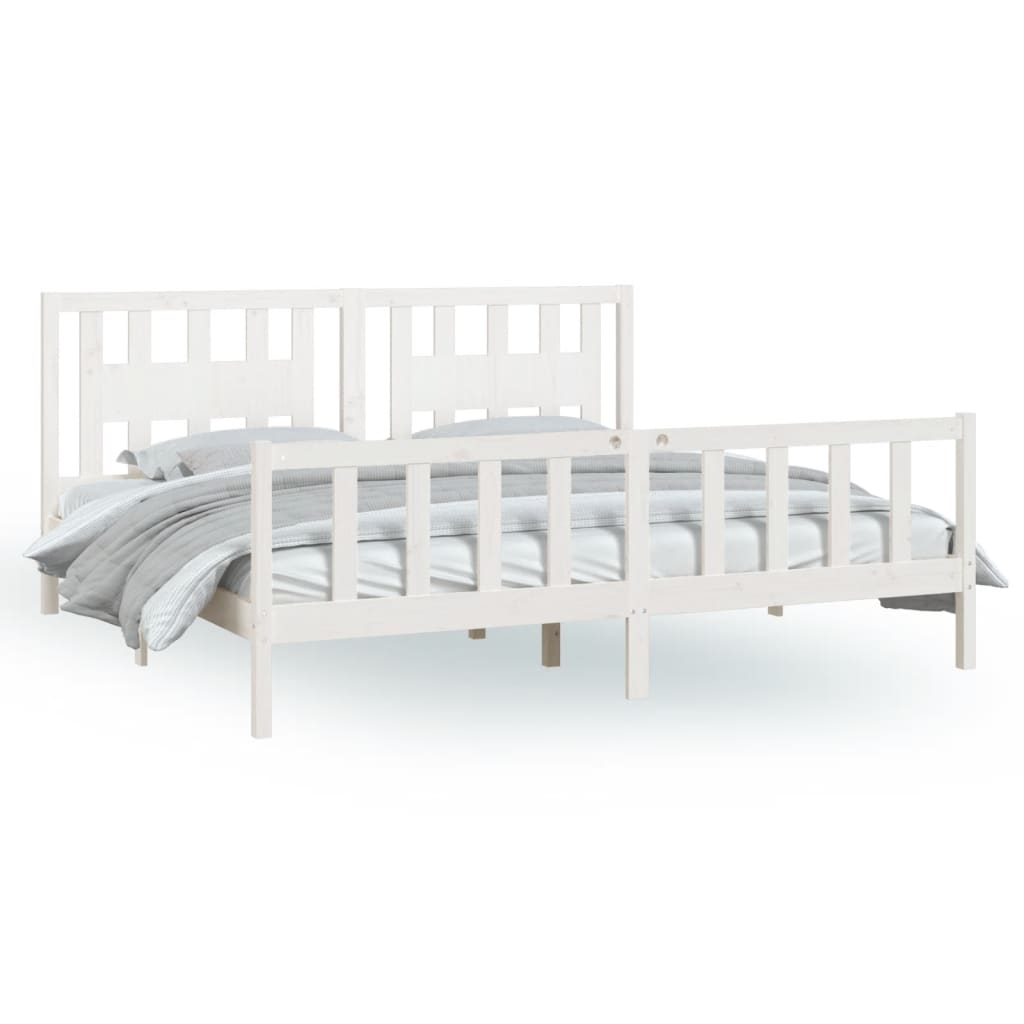 Berkfield Bed Frame with Headboard White Solid Wood Pine 180x200 cm Super King Size