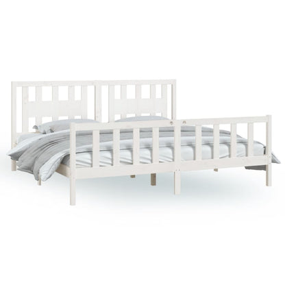 Berkfield Bed Frame with Headboard White Solid Wood Pine 180x200 cm Super King Size