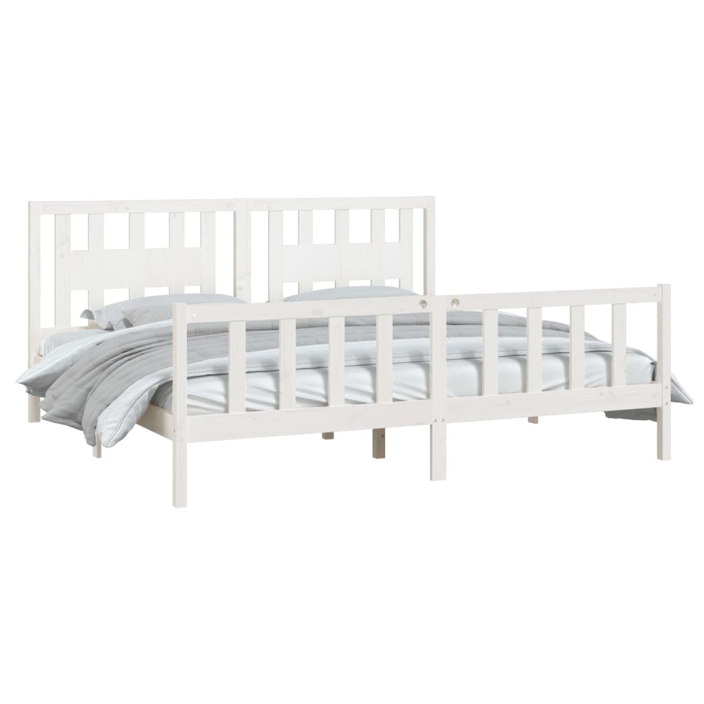 Berkfield Bed Frame with Headboard White Solid Wood Pine 180x200 cm Super King Size