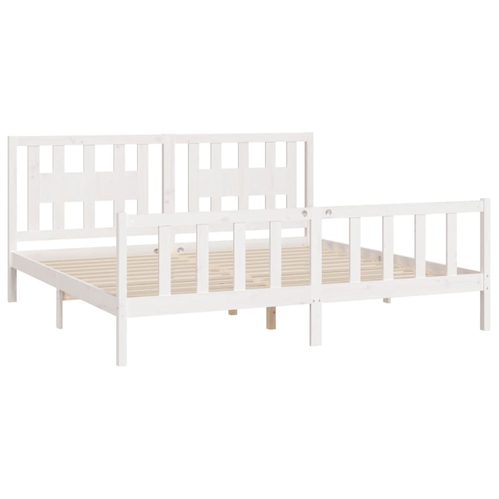 Berkfield Bed Frame with Headboard White Solid Wood Pine 180x200 cm Super King Size