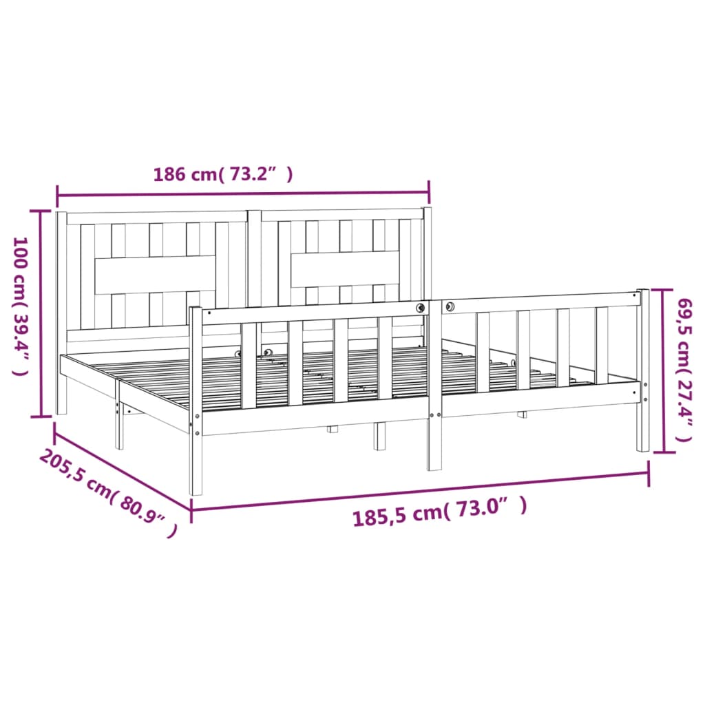 Berkfield Bed Frame with Headboard White Solid Wood Pine 180x200 cm Super King Size