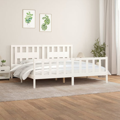 Berkfield Bed Frame with Headboard White Solid Wood Pine 180x200 cm Super King Size
