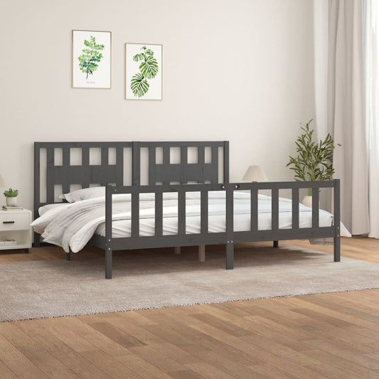 Berkfield Bed Frame with Headboard Grey Solid Wood Pine 180x200 cm Super King Size