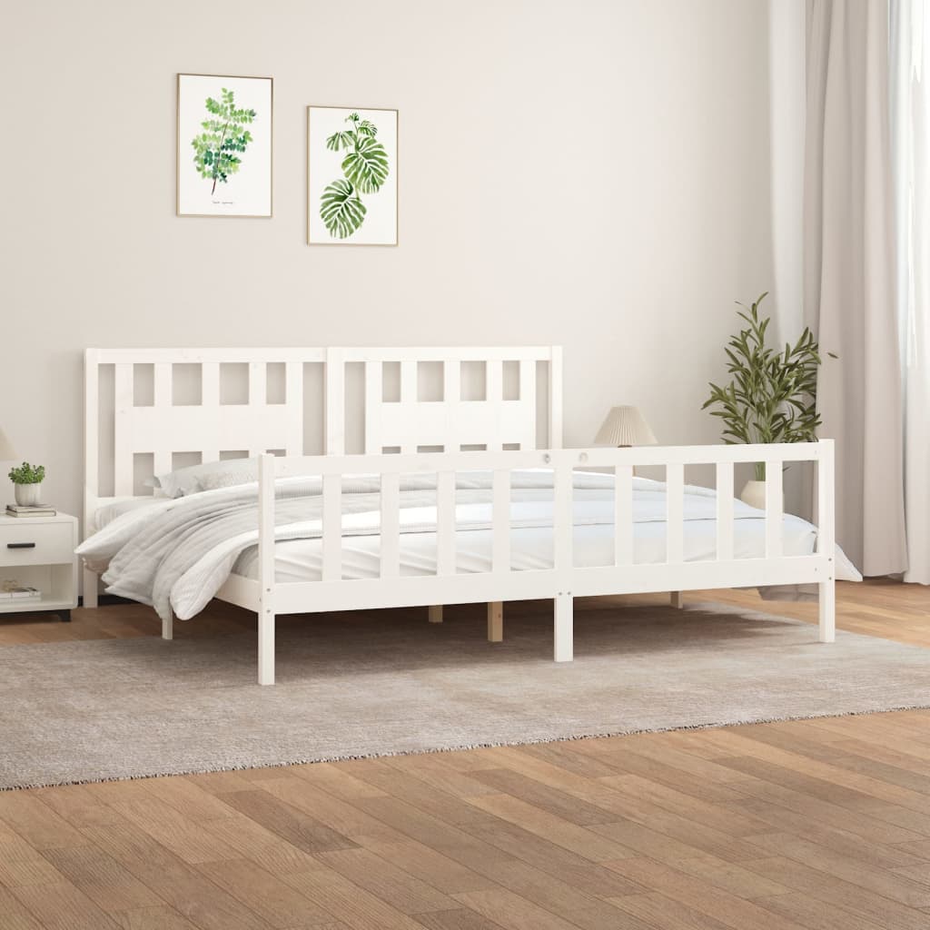Berkfield Bed Frame with Headboard White Solid Wood Pine 200x200 cm