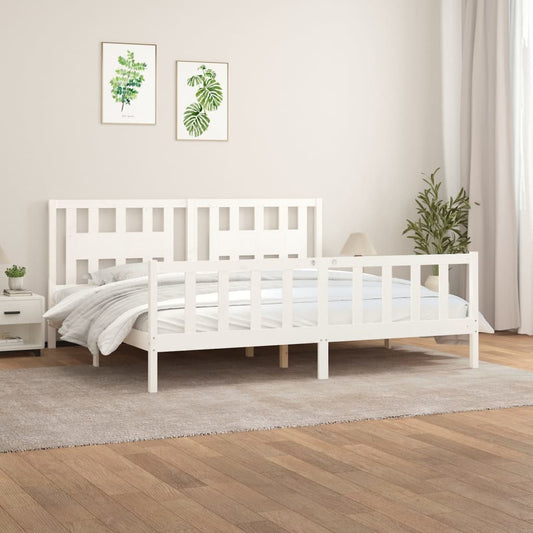 Berkfield Bed Frame with Headboard White Solid Wood Pine 200x200 cm