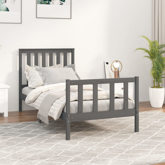 Berkfield Bed Frame with Headboard Grey 90x200 cm Solid Wood Pine