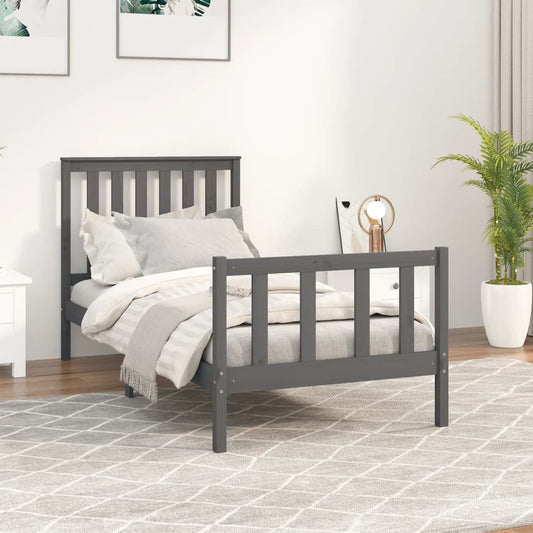 Berkfield Bed Frame with Headboard Grey 100x200 cm Solid Wood Pine