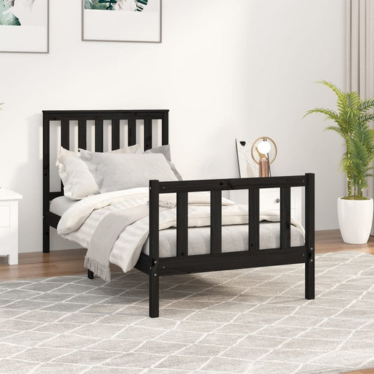 Berkfield Bed Frame with Headboard Black 100x200 cm Solid Wood Pine