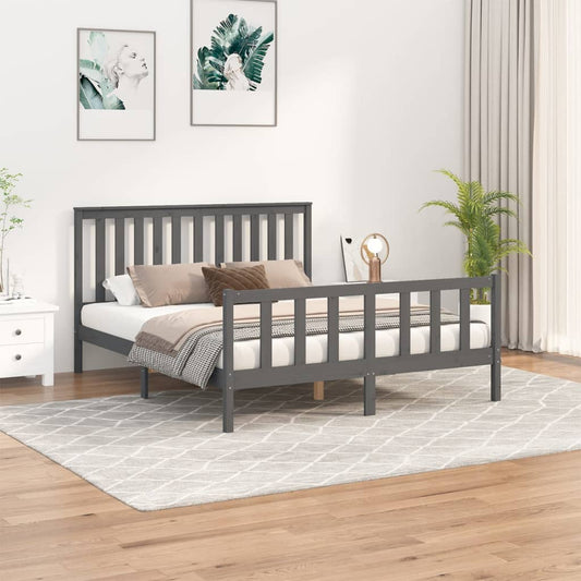 Berkfield Bed Frame with Headboard Grey 150x200 cm Solid Wood Pine King Size