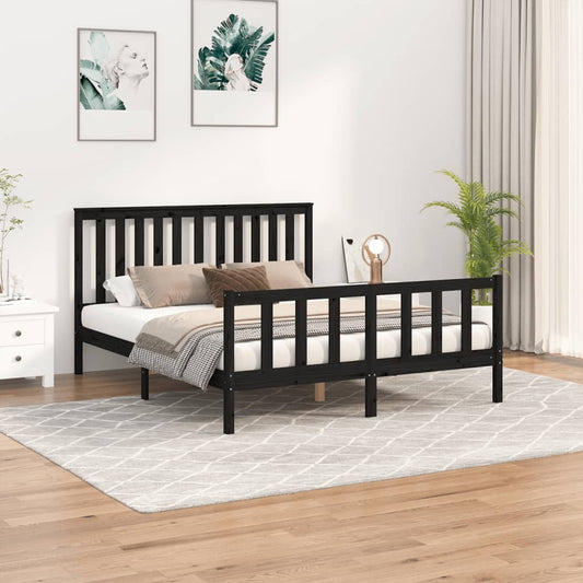 Berkfield Bed Frame with Headboard Black 150x200 cm Solid Wood Pine King Size