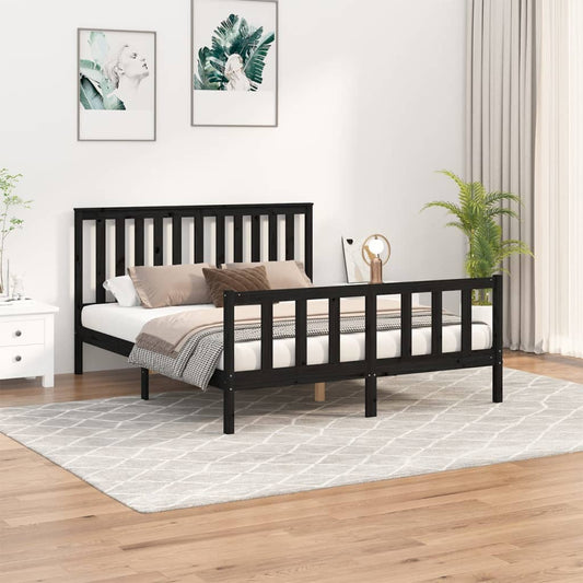 Berkfield Bed Frame with Headboard Black 160x200 cm Solid Wood Pine