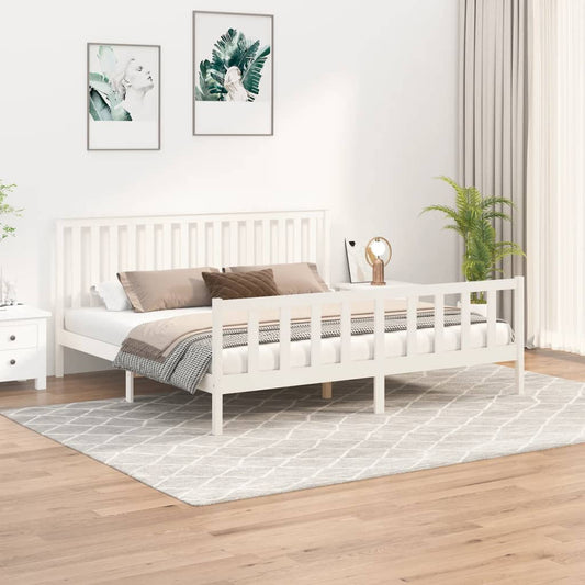 Berkfield Bed Frame with Headboard White 180x200 cm Solid Wood Pine Super King Size