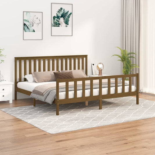 Berkfield Bed Frame with Headboard Honey Brown 180x200 cm Solid Wood Pine Super King Size