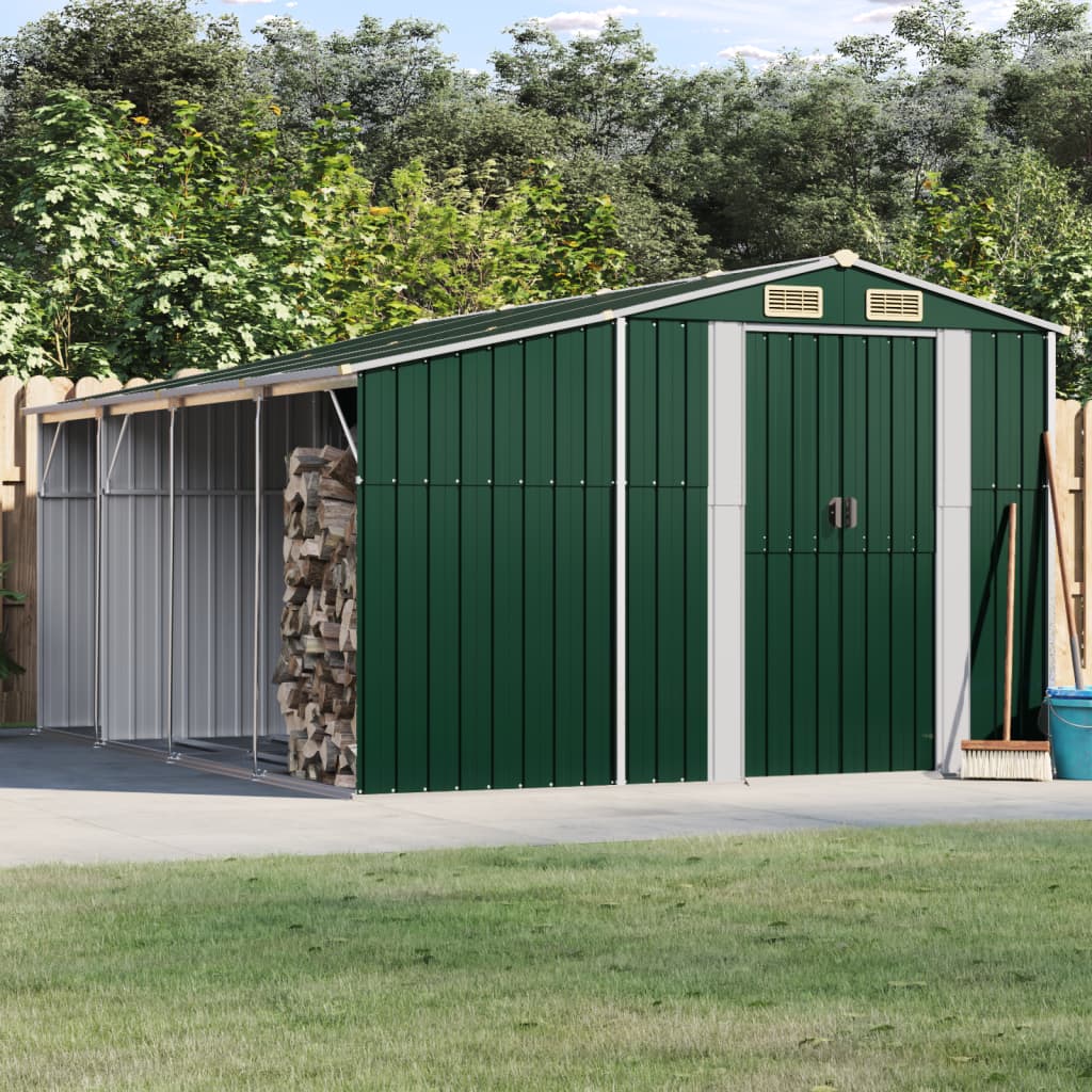Berkfield Garden Shed Green 277x365.5x179 cm Galvanised Steel