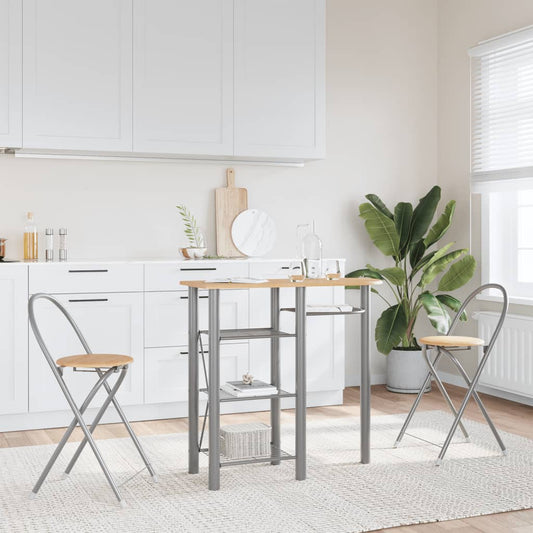 Berkfield 3 Piece Bar Set Grey and Brown Engineered Wood and Iron