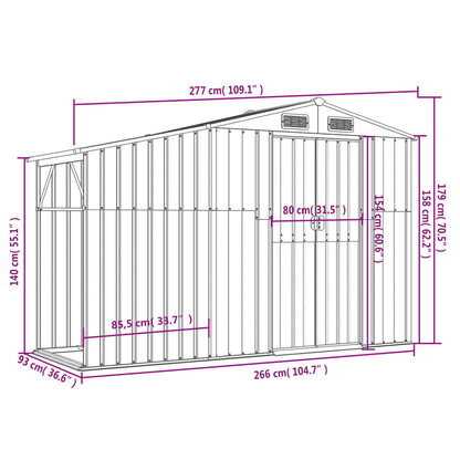 Berkfield Garden Shed Green 277x93x179 cm Galvanised Steel