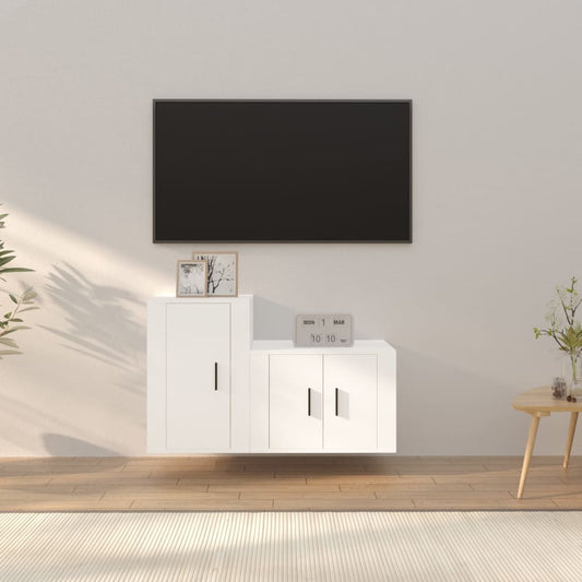 Berkfield 2 Piece TV Cabinet Set White Engineered Wood