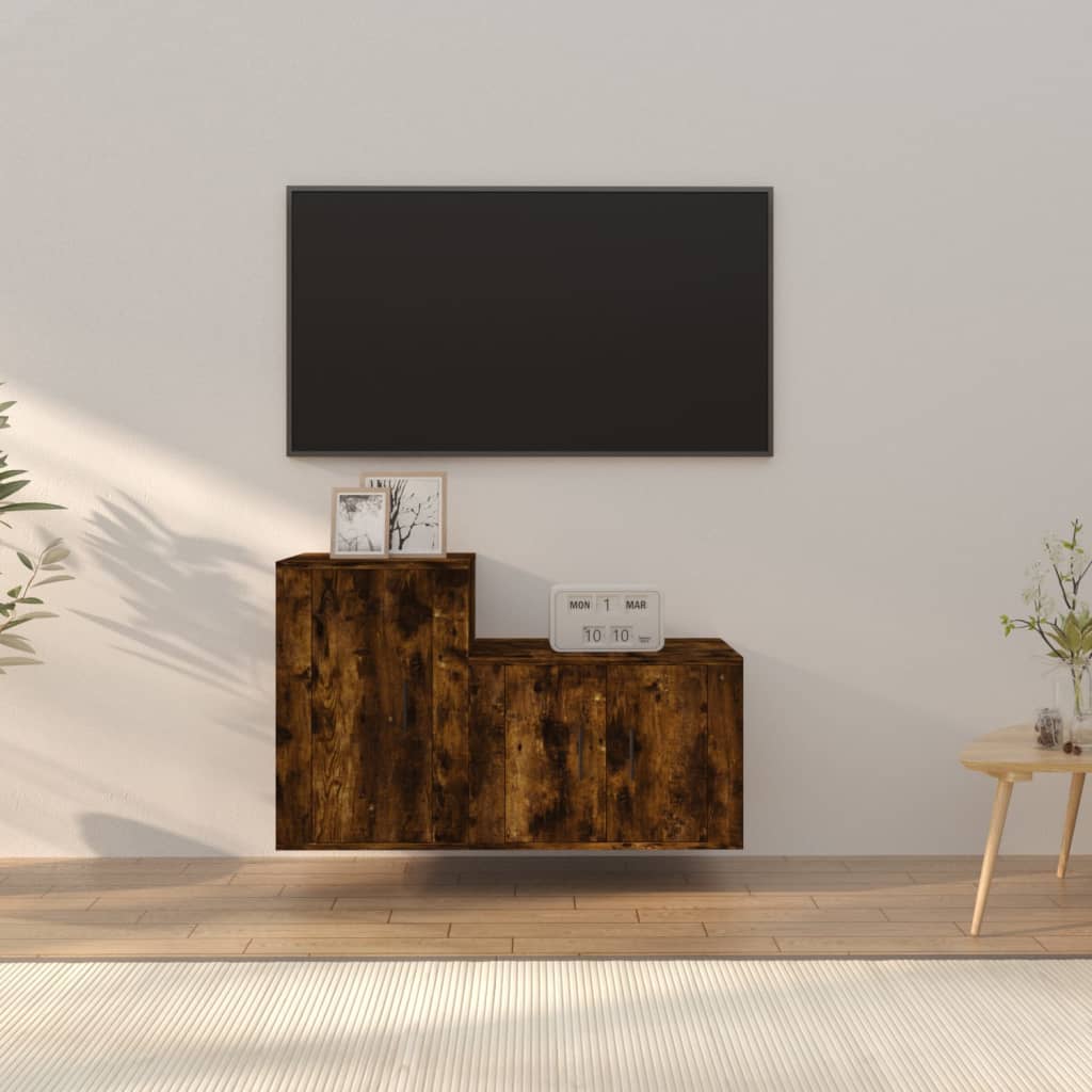 Berkfield 2 Piece TV Cabinet Set Smoked Oak Engineered Wood