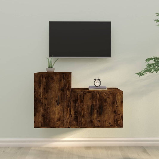 Berkfield 2 Piece TV Cabinet Set Smoked Oak Engineered Wood