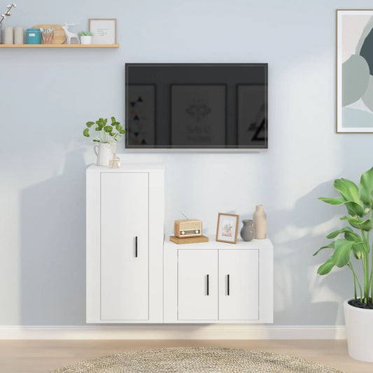 Berkfield 2 Piece TV Cabinet Set White Engineered Wood