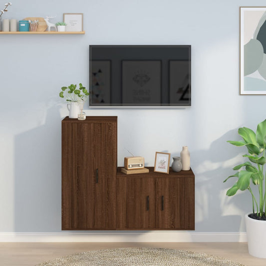 Berkfield 2 Piece TV Cabinet Set Brown Oak Engineered Wood