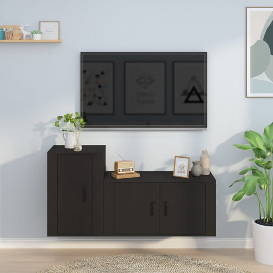 Berkfield 2 Piece TV Cabinet Set Black Engineered Wood